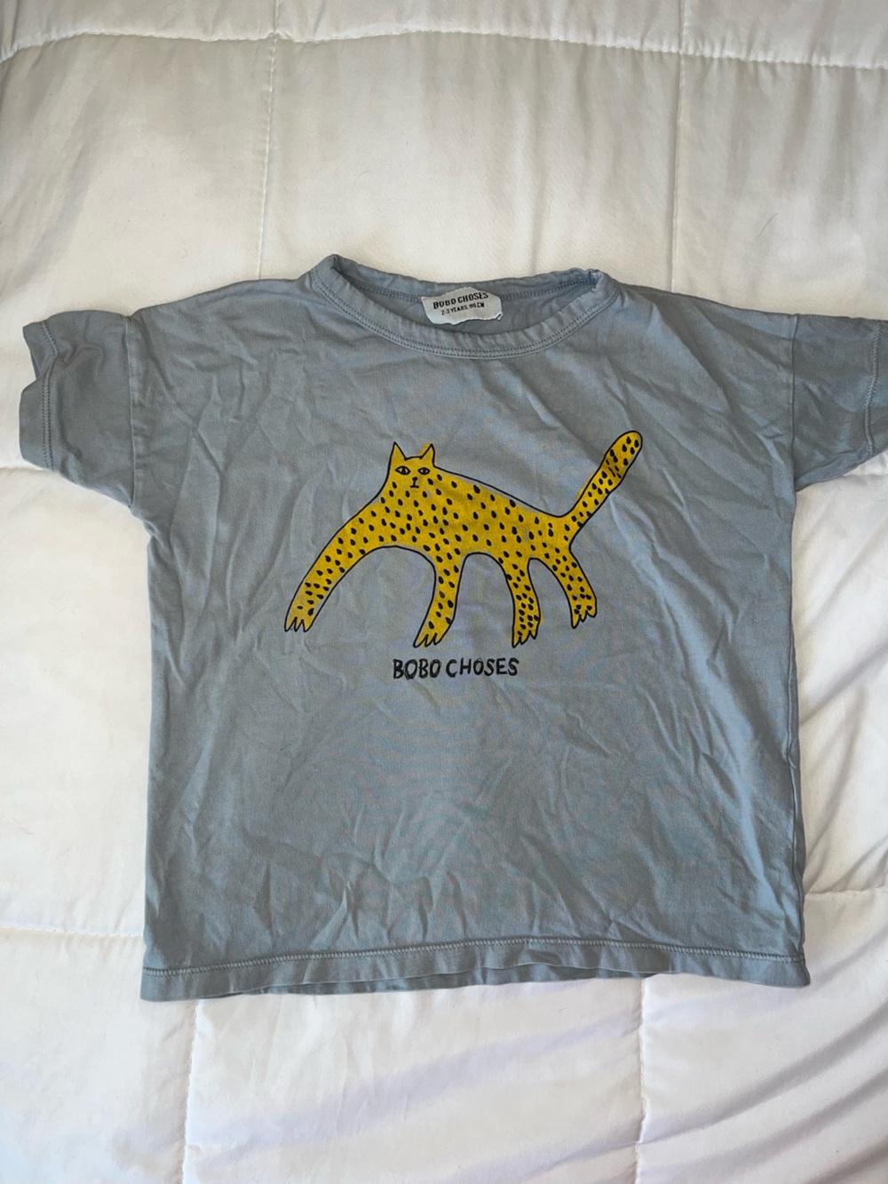 Bobo Choses Light Blue Tee with Yellow Leopard Graphic